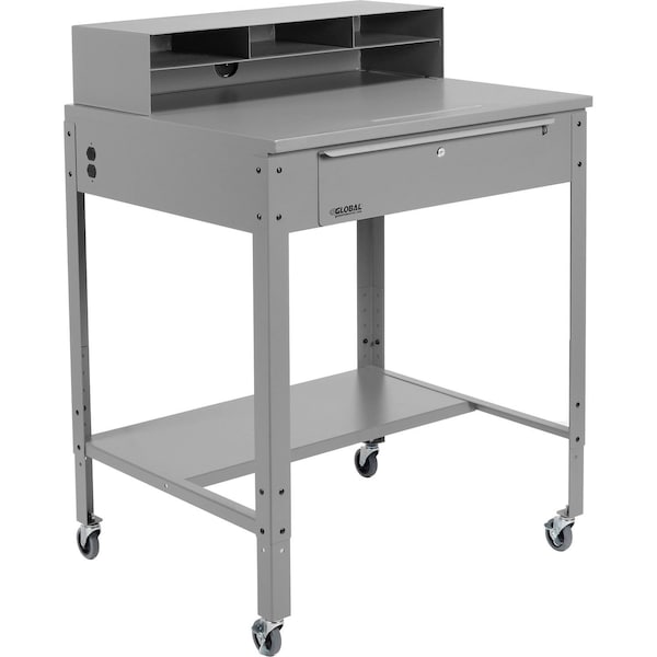 Global Industrial Flat Mobile Shop Desk w/ Pigeonhole Riser, 34-1/2inW x 30inD, Gray 319392CGY - main